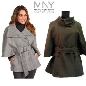 Andrew Marc Aerial Wool Capelet Jacket Green size 12